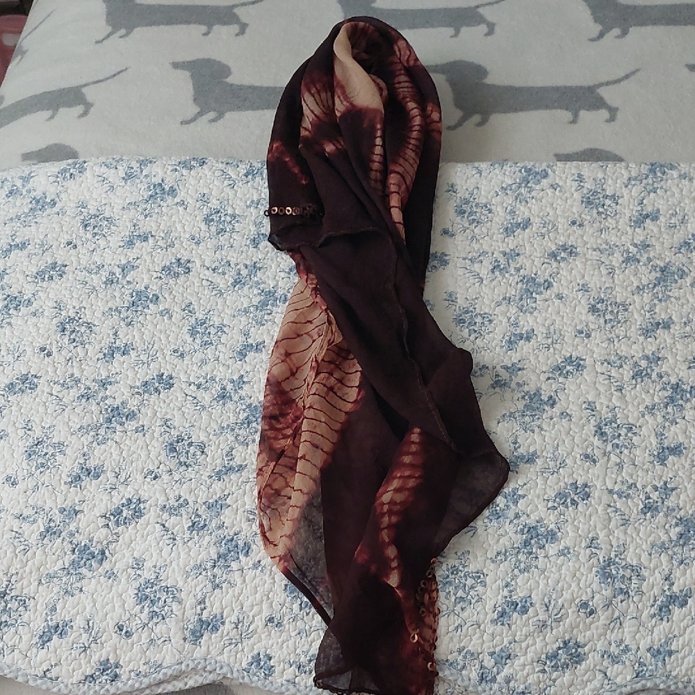 Michael Stars Brown and Tan Sequin-Trimmed Scarf